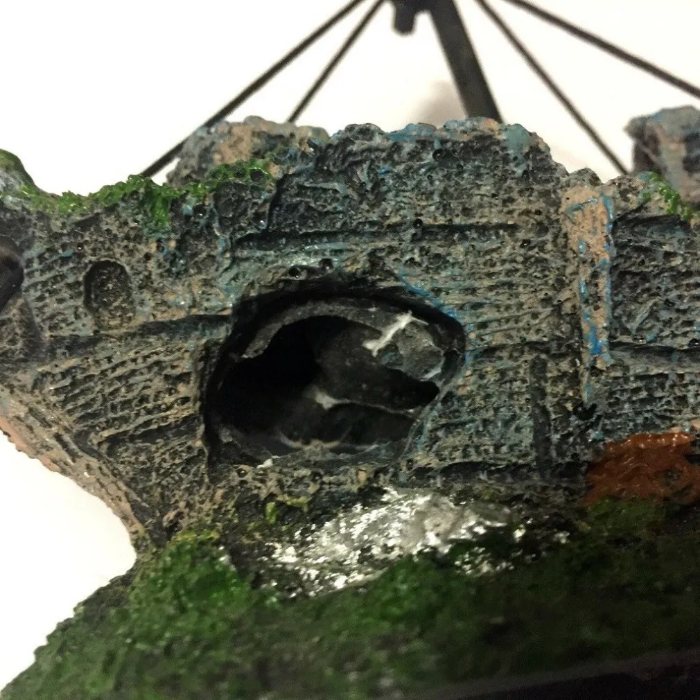 DECORAZIONE PER ACQUARIO RELITTO NAVE IMBARCAZIONE RESINA PESCI ACQUA BARCA