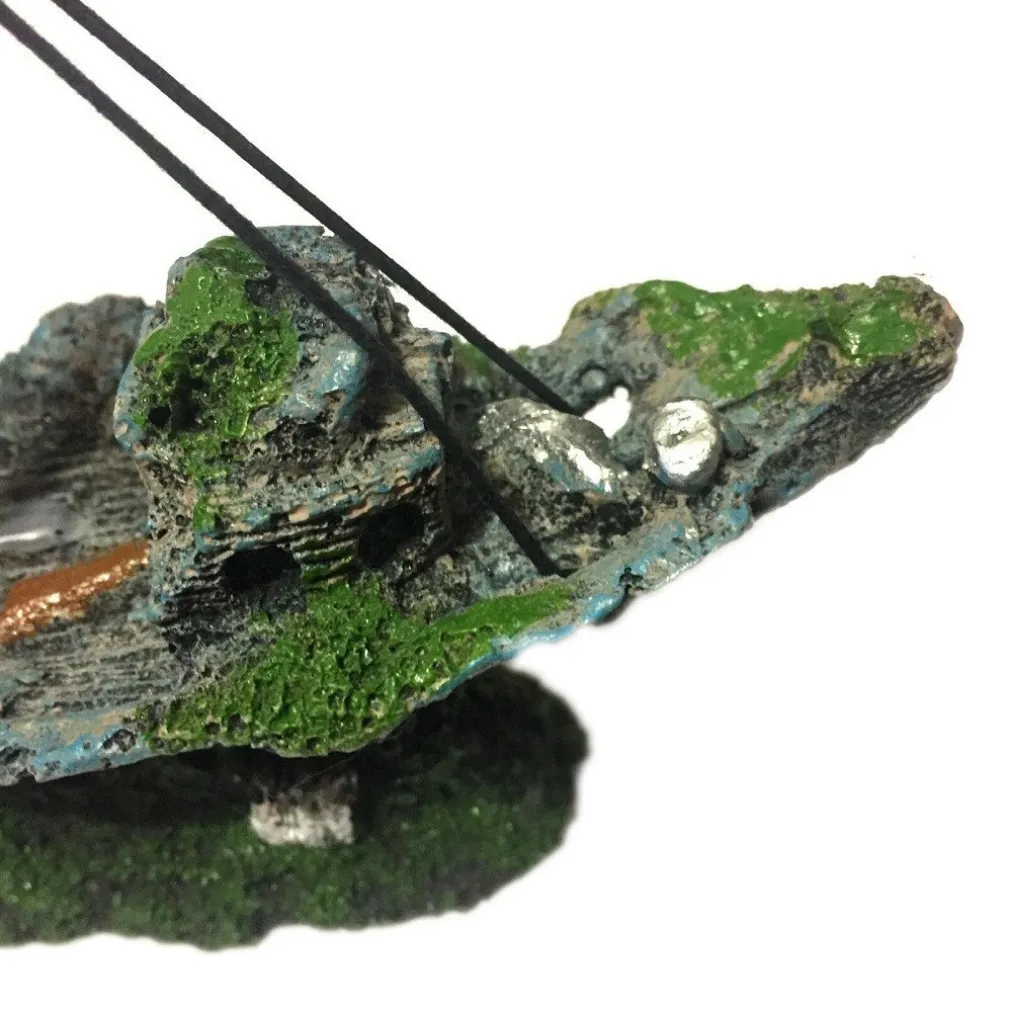 DECORAZIONE PER ACQUARIO RELITTO NAVE IMBARCAZIONE RESINA PESCI ACQUA BARCA