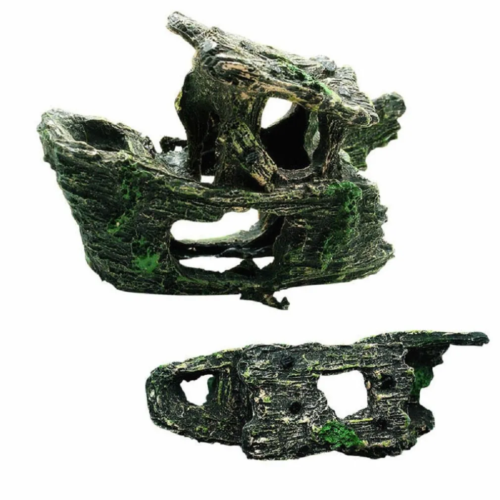 DECORAZIONE PER ACQUARIO RELITTO NAVE IMBARCAZIONE RESINA PESCI ACQUA ORNAMENTO