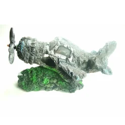 DECORAZIONE PER ACQUARIO ROTTAME AEREO CON ELICA RESINA PESCI ACQUA ORNAMENTO