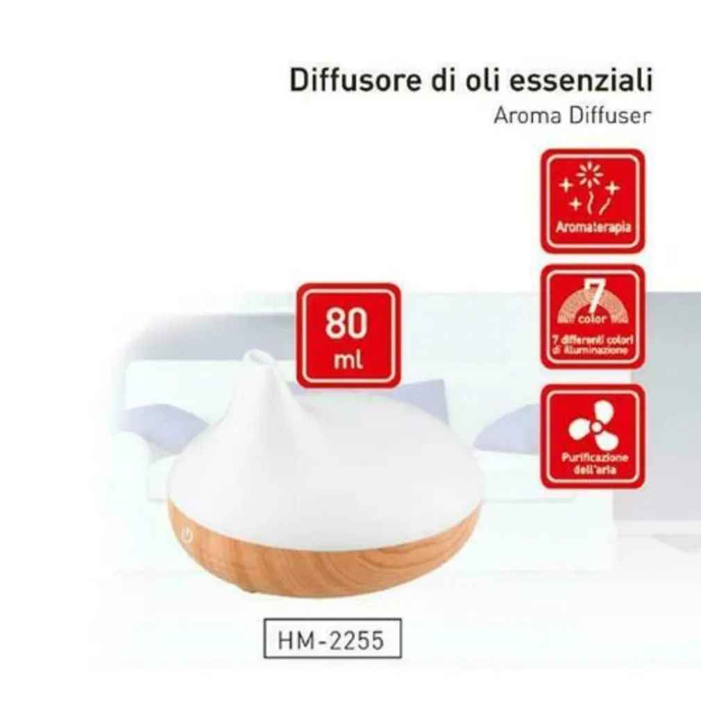 DIFFUSORE DI AROMI OLI ESSENZIALI 80ML A ULTRASUONI AROMATERAPIA USB PROFUMATORE