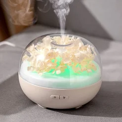 DIFFUSORE OLI ESSENZIALI FIORI ETERNI ULTRASUONI UMIDIFICATORE USB 7 LUCI LED BEIGE