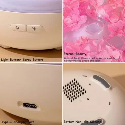 DIFFUSORE OLI ESSENZIALI FIORI ETERNI ULTRASUONI UMIDIFICATORE USB 7 LUCI LED BEIGE