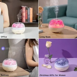 DIFFUSORE OLI ESSENZIALI FIORI ETERNI ULTRASUONI UMIDIFICATORE USB 7 LUCI LED BEIGE