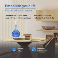 DIFFUSORE OLI VETRO CROMOTERAPIA AROMATERAPIA UMIDIFICATORE 3D ULTRASUONI TIMER