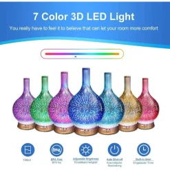 DIFFUSORE OLI VETRO CROMOTERAPIA AROMATERAPIA UMIDIFICATORE 3D ULTRASUONI TIMER