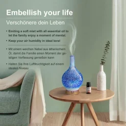 DIFFUSORE OLI VETRO CROMOTERAPIA AROMATERAPIA UMIDIFICATORE 3D ULTRASUONI TIMER