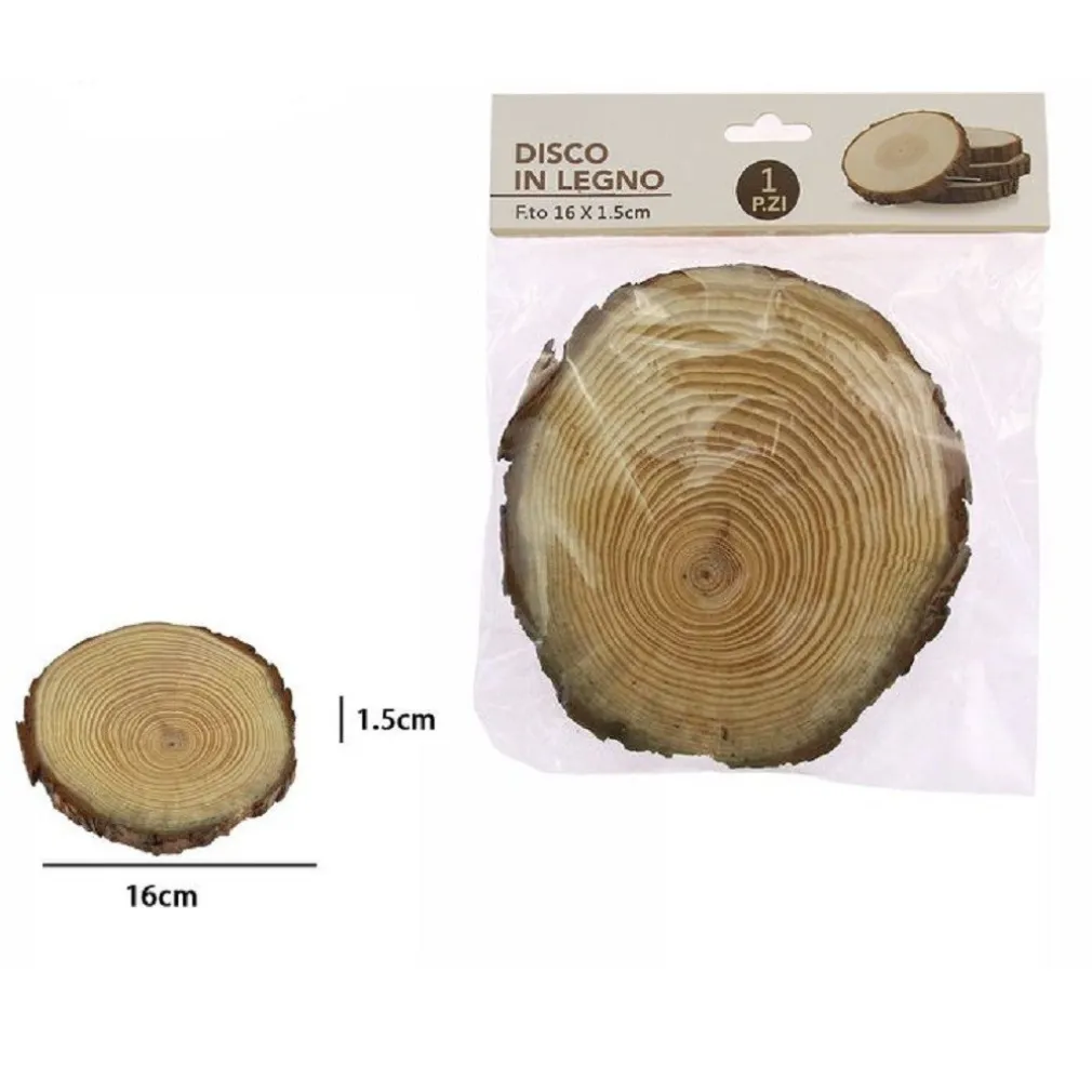 DISCO DI LEGNO BASE TRONCO DECORATIVA PER ORNAMENTO CASA 16X1.5 CM ROTONDO 72112