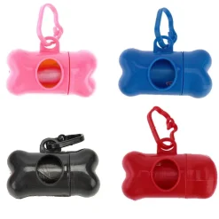 DISPENSER PORTA SACCHETTI PER CANI + 3 ROTOLI SACCHETTO RACCOGLI FECI ANIMALI