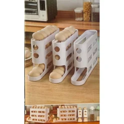 DISPENSER PORTAUOVA ORGANIZZATORE RIPIANO FRIGO CUCINA CONTENITORE UOVO A ROTOLAMENTO
