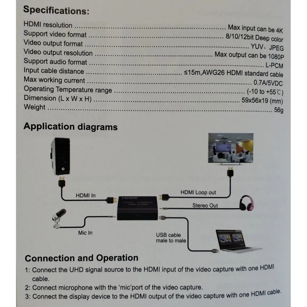DISPOSITIVO ACQUISIZIONE VIDEO AUDIO REGISTRATORE Q-HD485 HDTV 4K USB COMPUTER