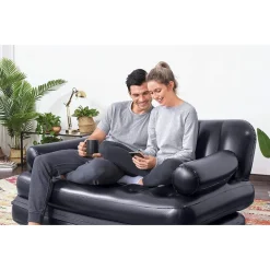 DIVANO MULTIFUNZIONE 188X152X64CM NERO GONFIABILE PIEGHEVOLE 5IN1 CON SACCA 75054