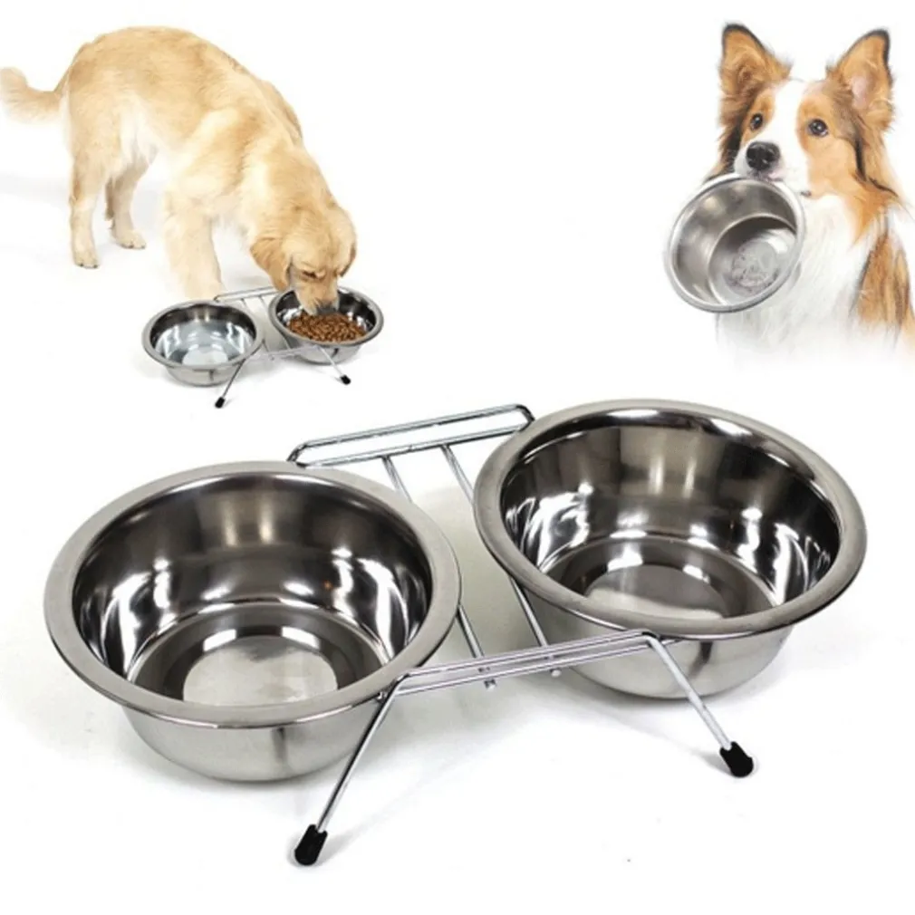 DOPPIA CIOTOLA CON SUPPORTO PER CANI 2X550ML PER CIBO ACQUA CROCCHETTE ACCIAIO