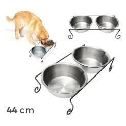 DOPPIA CIOTOLA PER CANE CANI IN ACCIAIO CON SUPPORTO RIALZATO 44 X 21 X 11 CM
