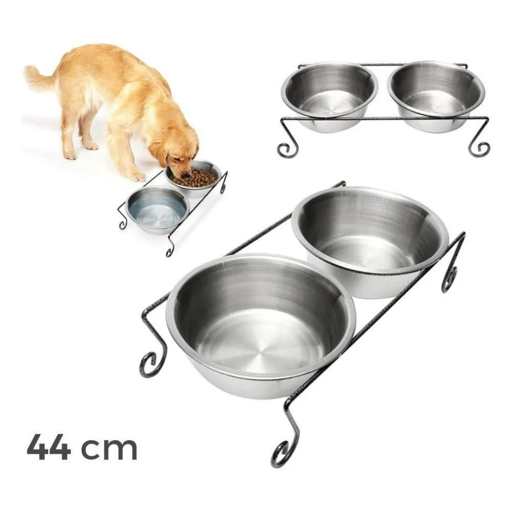 DOPPIA CIOTOLA PER CANE CANI IN ACCIAIO CON SUPPORTO RIALZATO 44 X 21 X 11 CM