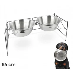 DOPPIA CIOTOLA PER CANE CANI IN ACCIAIO CON SUPPORTO RIALZATO 44 x 21,5 x 11 CM