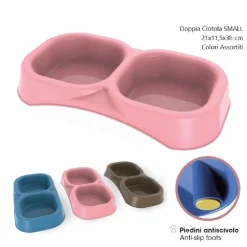 DOPPIA CIOTOLA PER CANE SMALL ANTISCIVOLO CIBO E ACQUA VARI COLORI