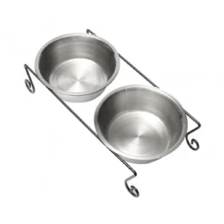 DOPPIA CIOTOLA PER CANI CANE IN ACCIAIO CON SUPPORTO RIALZATO 44 X 11 CM