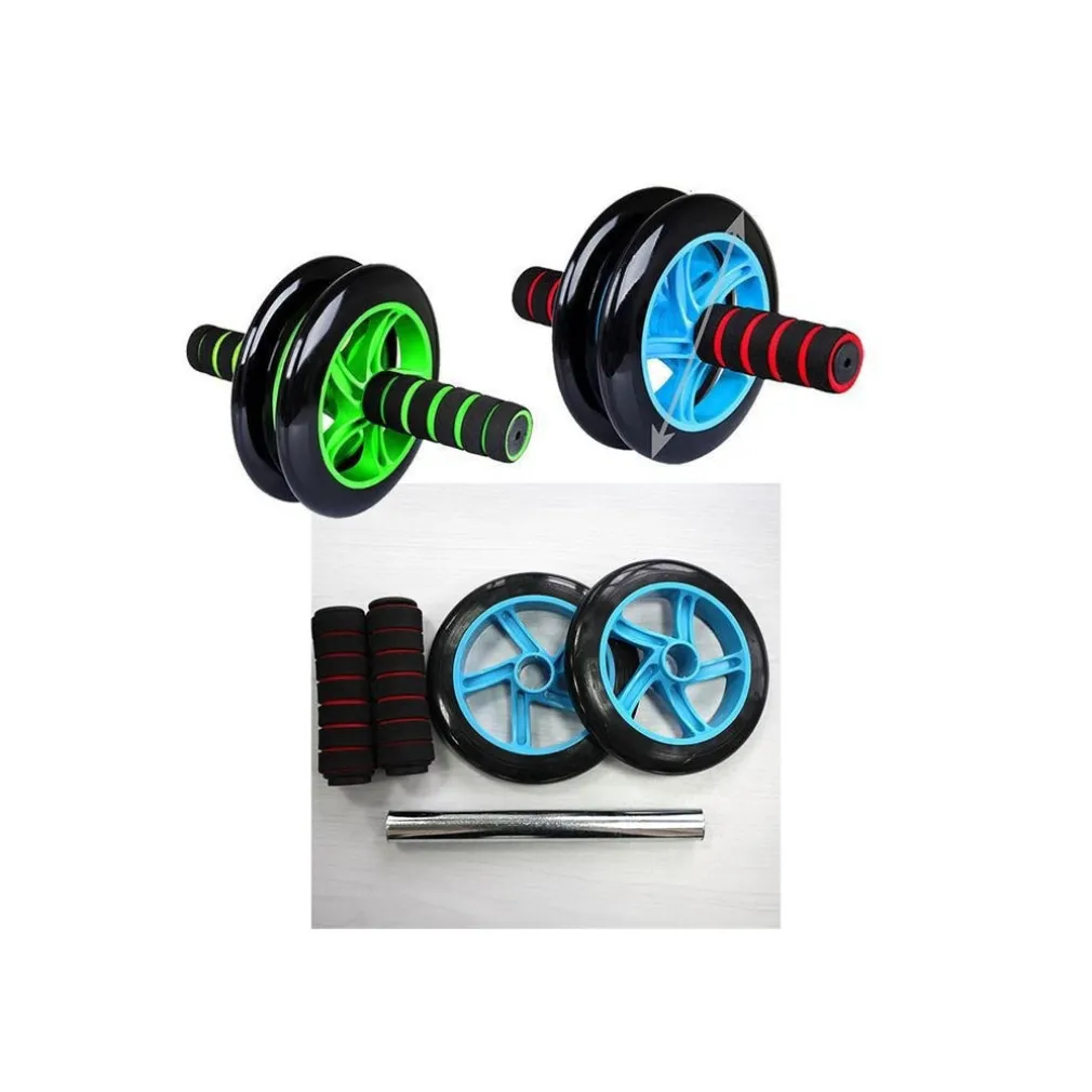 DOPPIA RUOTA PER ALLENAMENTO MUSCOLI ADDOMINALI CON TAPPETINO PALESTRA FITNESS