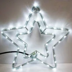 DOPPIA STELLA NATALIZIA LUMINOSA 75 LED COLORE BIANCO 55X55 CM PER USO ESTERNO