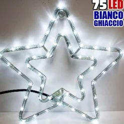 DOPPIA STELLA NATALIZIA LUMINOSA 75 LED COLORE BIANCO 55X55 CM PER USO ESTERNO