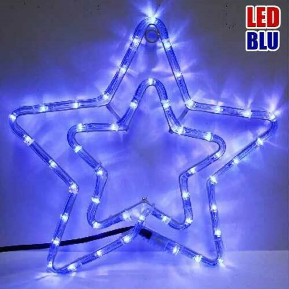 DOPPIA STELLA NATALIZIA LUMINOSA 50 LED COLORE BLU 37 X 37CM PER USO ESTERNO