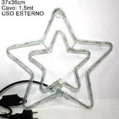 DOPPIA STELLA NATALIZIA LUMINOSA 50 LED COLORE BLU 37 X 37CM PER USO ESTERNO