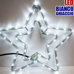 DOPPIA STELLA NATALIZIA LUMINOSA 50 LED COLORE BIANCO FREDDO USO INTERNO/ESTERNO