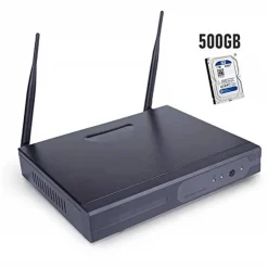 DVR NVR 4 CANALI WIRELESS WIFI ONVIF CLOUD VIDEOREGISTRATORE + HARD DISK 500GB