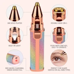 EPILATORE DONNA RICARICABILE 2IN1 PER VISO E SOPRACCIGLIE RASOIO ELETTRICO LUCE