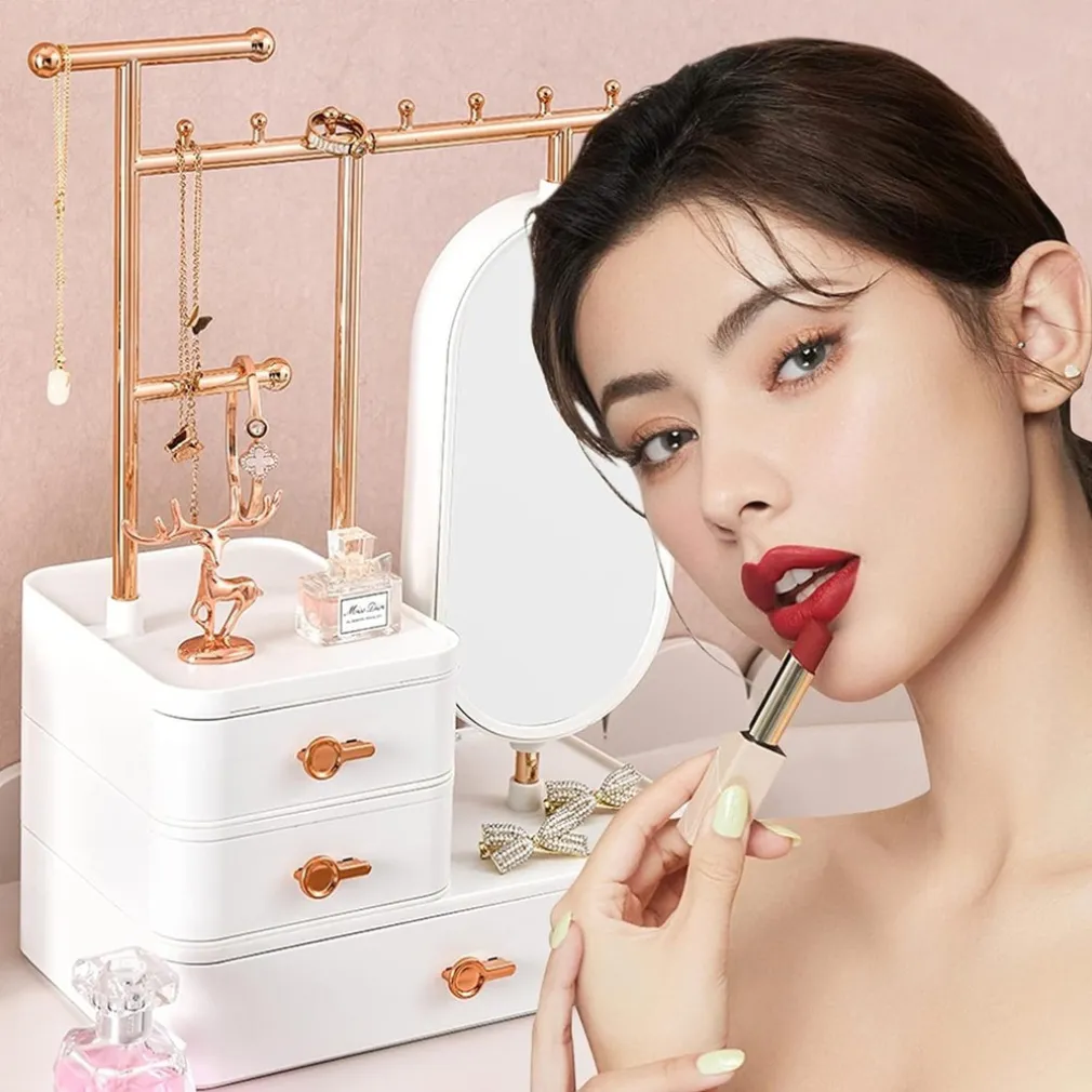 ESPOSITORE PORTAGIOIE SPECCHIO IN METALLO SUPPORTO REGOLABILE ORGANIZER SCRIVANIA