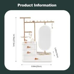 ESPOSITORE PORTAGIOIE SPECCHIO IN METALLO SUPPORTO REGOLABILE ORGANIZER SCRIVANIA