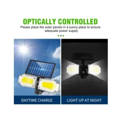 FARETTO DOPPIO A PARETE CON PANNELLO SOLARE SENSORE MOVIMENTO E CREPUSCOLARE 270