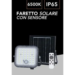 FARETTO FARO CON PANNELLO SOLARE 140W 1400LM CON SENSORE PIR IP65 LUCE 6500K TK-N140-F