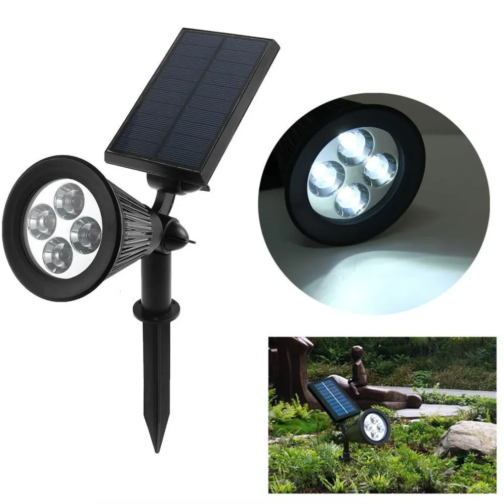 FARETTO FARO LED GIARDINO 4 LED PICCHETTO PANNELLO ENERGIA SOLARE GIARDINO IP65