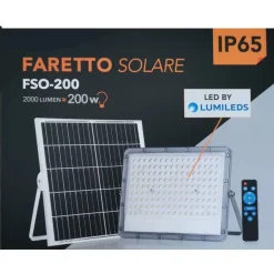 FARETTO FARO LED SOLARE 200 W TELECOMANDO IP65 LUCE BIANCO FREDDA 6500K FSO-200