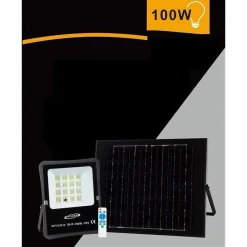FARETTO FARO LED SOLARE 100W TELECOMANDO IP65 LUCE BIANCA FREDDA 6500K S01F-100W