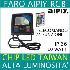 FARETTO FARO LED 10w SLIM RGB AIPIY ALTA LUMINOSITA TELECOMANDO MULTICOLOR