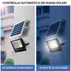 FARETTO LED ESTERNO CON PANNELLO ENERGIA SOLARE 800 W BATTERIA 12 ORE FARO IP67