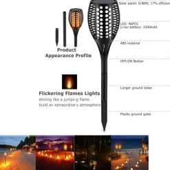 FARETTO LUCE SOLARE 96LED EFFETTO FIAMMA IMPERMEABILE IP65 ILLUMINAZIONE GIARDINO