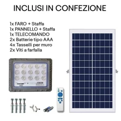 FARO 1000 WATT CON PANNELLO SOLARE LUCE FORTE TELECOMANDO BATTERIA LUNGA DURATA
