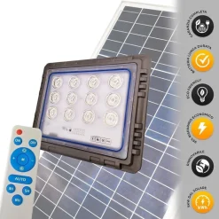 FARO 100 WATT CON PANNELLO SOLARE LUCE FORTE TELECOMANDO BATTERIA LUNGA DURATA