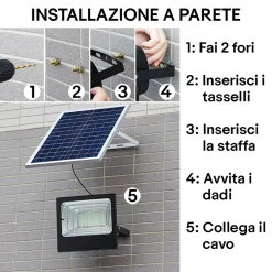 FARO A LED CON PANNELLO SOLARE 200 W LUCE BIANCA FREDDA 6500K BATTERIE AL LITIO