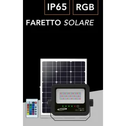 FARO A LED PROIETTORE CON PANNELLO SOLARE 40 W RGB CON TELECOMANDO ESTERNO IP65 SL-RGB-40W