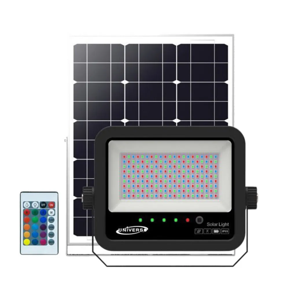 FARO A LED PROIETTORE CON PANNELLO SOLARE 80W RGB CON TELECOMANDO ESTERNO IP65 SL-RGB-80W