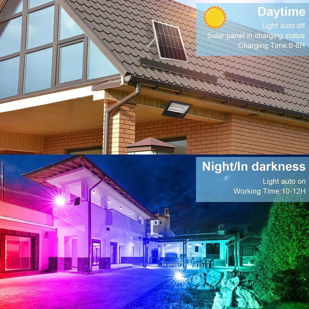 FARO A LED PROIETTORE CON PANNELLO SOLARE 80W RGB CON TELECOMANDO ESTERNO IP65 SL-RGB-80W