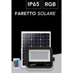 FARO A LED PROIETTORE CON PANNELLO SOLARE 80W RGB CON TELECOMANDO ESTERNO IP65 SL-RGB-80W