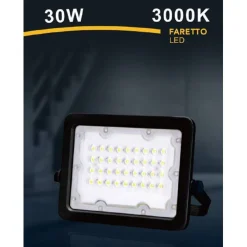 FARO FARETTO LED PROIETTORE ESTERNO NERO 30W IP65 LUCE 6500K 4000K 3000K FS30W-N