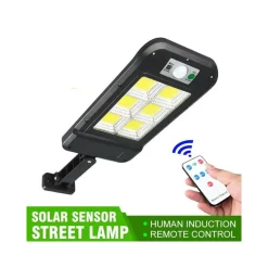 FARO LAMPIONE STRADALE PANNELLO SOLARE FOTOVOLTAICO SENSORE 160 LED COB HS-8013