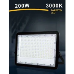 FARO LED 200 W ULTRA SLIM ESTERNO NERO IP65 LUCE FREDDA NATURALE CALDA FS200W-N